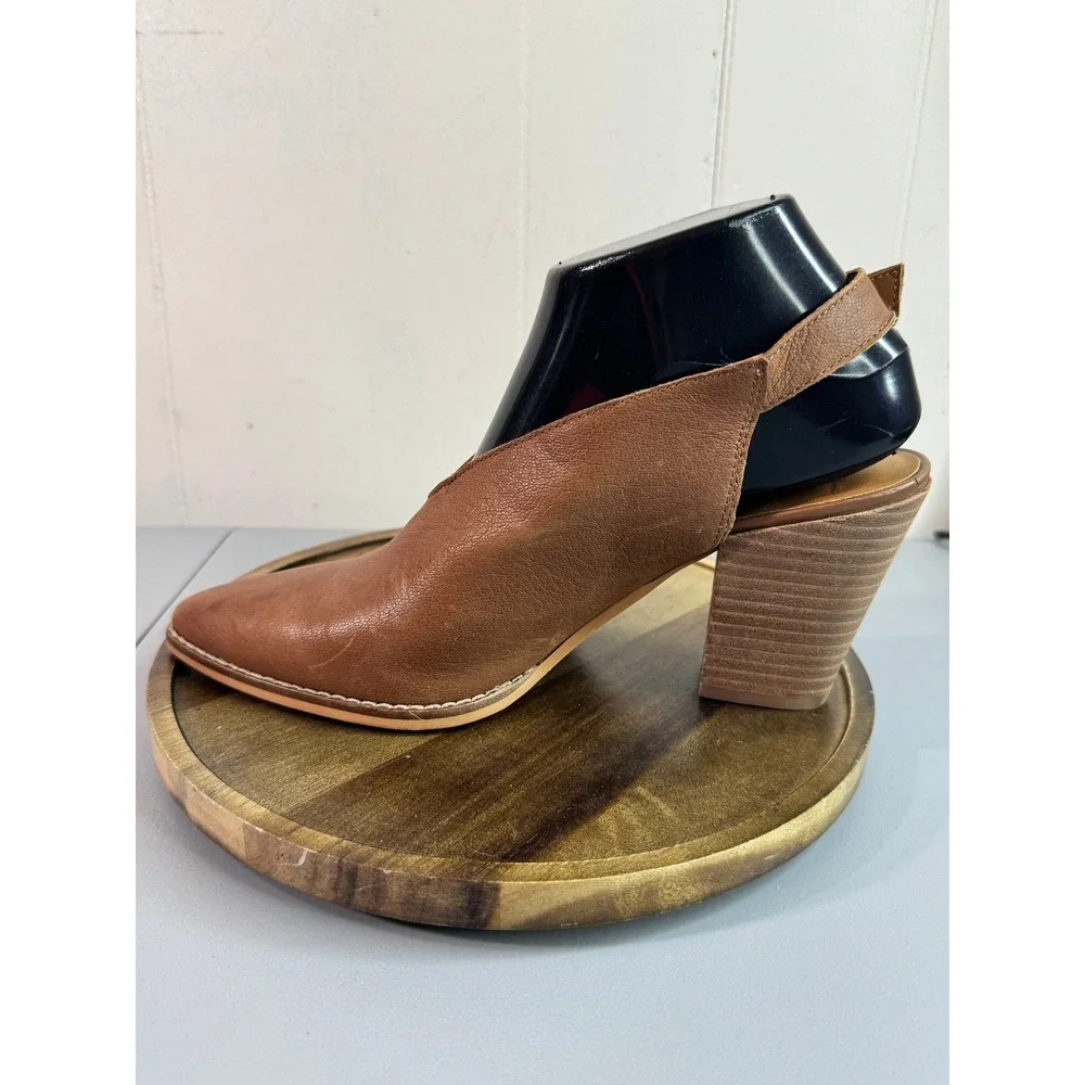 Lucky Brand Aroyli Slingback Mules Womens 8 Brown Good Leather V-Cut Block Heel - Picture 10 of 14